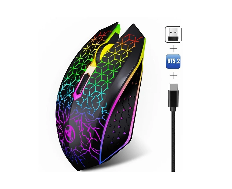 Risokeys Dual Mode Wireless Gaming Mouse 2.4G and Bluetooth 5.2 Rgb Silent 3 Speed Dpi