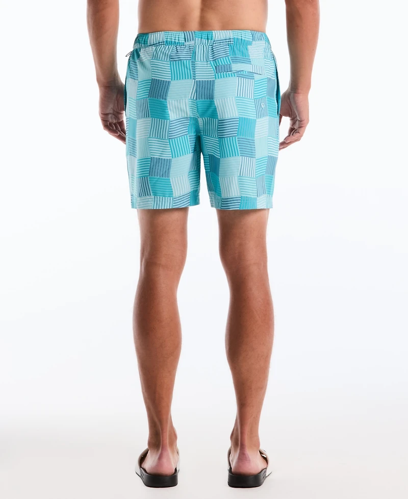 Original Penguin Men's Wavy Tile Print 7" Volley Swim Trunks