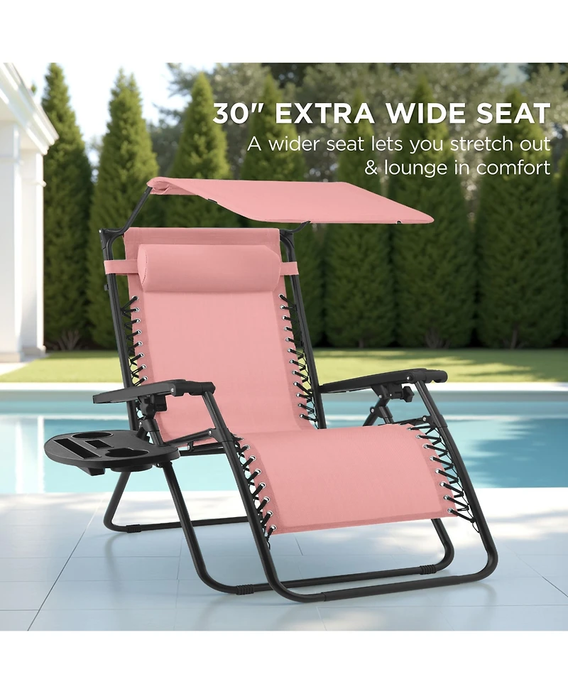 Best Choice Products 30” Extra Wide Folding Zero Gravity Patio Lounge Chair w/Adjustable Canopy Shade