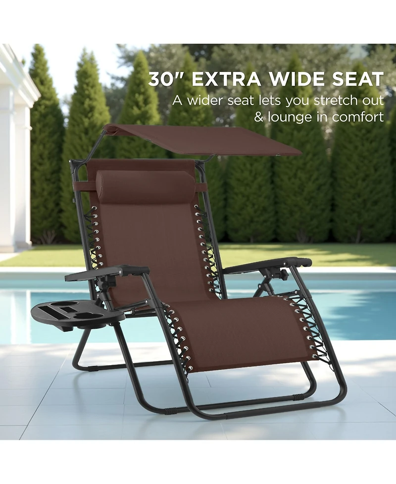 Best Choice Products 30” Extra Wide Folding Zero Gravity Patio Lounge Chair w/Adjustable Canopy Shade