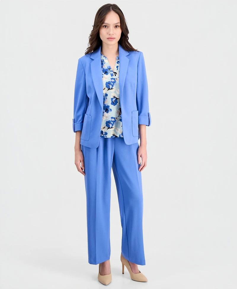 Anne Klein Essentials Petite Roll-Tab Patch-Pocket Blazer