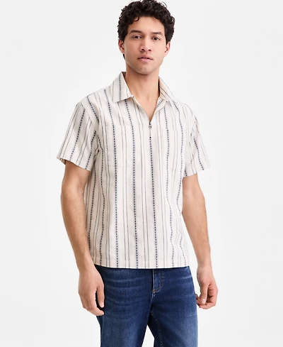 Sun + Stone Men's Cotton Anchor-Stripe Quarter-Zip Shirt, Macy's Exclusive