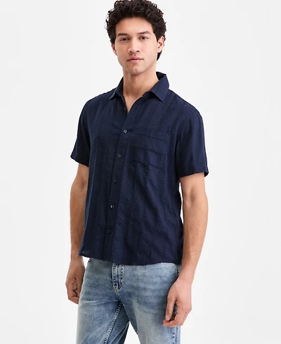 Sun + Stone Men's Textured-Stripe Short-Sleeve Shirt, Macy's Exclusive