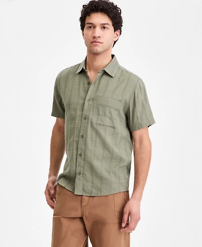 Sun + Stone Men's Textured-Stripe Short-Sleeve Shirt, Macy's Exclusive