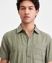 Sun + Stone Men's Textured-Stripe Short-Sleeve Shirt, Macy's Exclusive