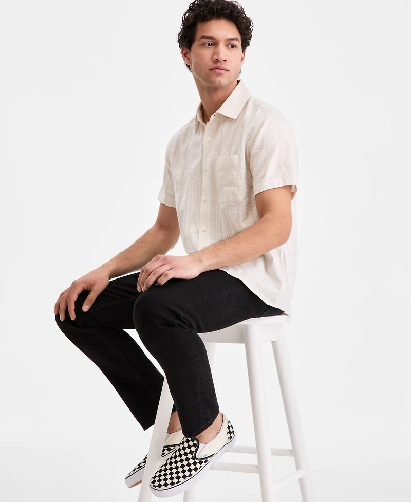 Sun + Stone Men's Textured-Stripe Short-Sleeve Shirt, Macy's Exclusive