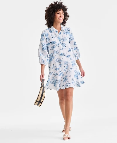 Charter Club Women's 100% Linen Flounce Shirtdress, Created for Macy's