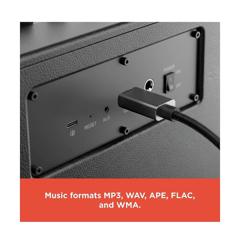 RadioShack 80W Wireless Speaker, Bluetooth/Usb/Aux, Guitar & Mic Inputs, Metallic Finish and Grill For Powerful Sound – Model 4001985