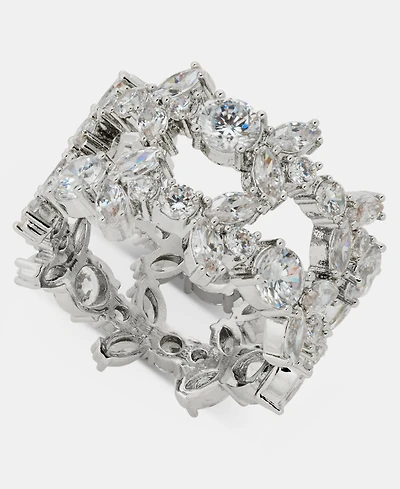 Givenchy Silver-Tone Statement Drama Cubic Zirconia Two-Row Ring