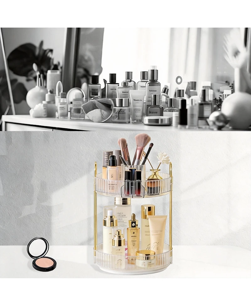 Yigii 360° Rotating 2-Tier Makeup Organizer for Vanity