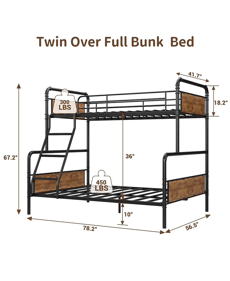 gaomon Bunk Bed Twin Over Full with High Guardrail and Ladder, Convertible Metal Bunk Beds