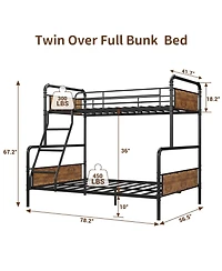 gaomon Bunk Bed Twin Over Full with High Guardrail and Ladder, Convertible Metal Bunk Beds