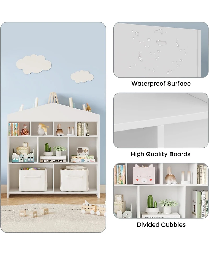 gaomon Toy Storage Organizer, 9 Cubby Kids Bookshelf and Playhouse Cabinet