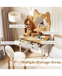 Volenca Small Kitty Vanity Desk with Lighted Mirror and Power Outlets, Makeup Table