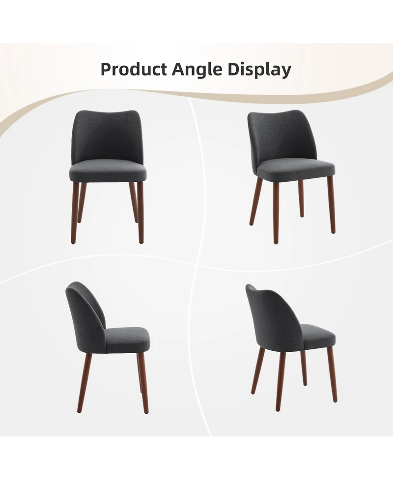 gaomon Set of 2 Linen Upholstered Dining Chairs, Wing Back Kitchen Seating with Solid Wood Legs