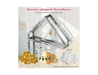 Slickblue House Style Twin Floor Bed with Decorative Headboard - 48