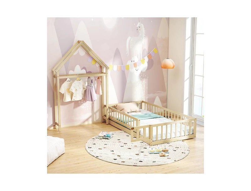 Slickblue House Style Twin Floor Bed with Decorative Headboard - 48