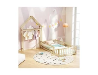 Slickblue House Style Twin Floor Bed with Decorative Headboard - 48