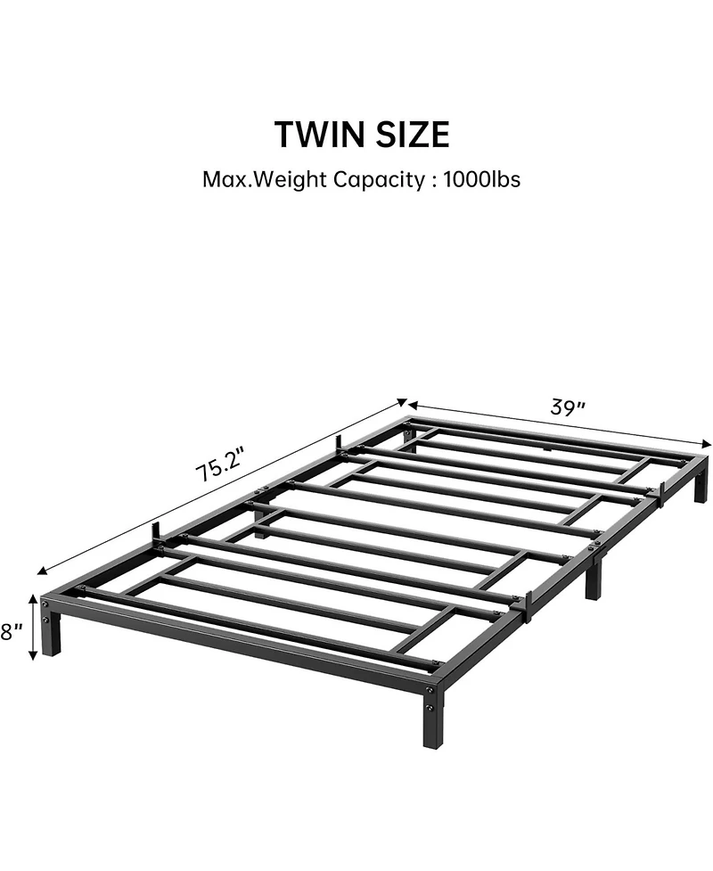 gaomon 8" Twin Size Metal Bed Frame, Heavy Duty Platform Bed with Storage Space,Steel Support,No Box Spring Needed