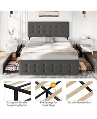 gaomon Full Bed Frame with Headboard & 4 Storage Drawers, Square Stitched Button Tufted Platform