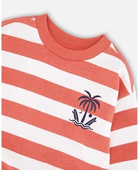 Deux par Baby Boys French Terry Sweatshirt Brick and White Stripes