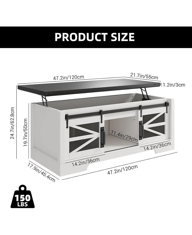 gaomon Lift Top Coffee Table, Coffee Table with Storage Shelf/Hidden Compartment, Lift Tabletop Dining Center Table for Home Living Room Office