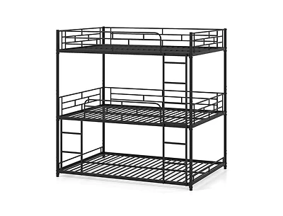 Slickblue Triple Metal Bunk Bed with Dual Ladders and Safety Rails - 56