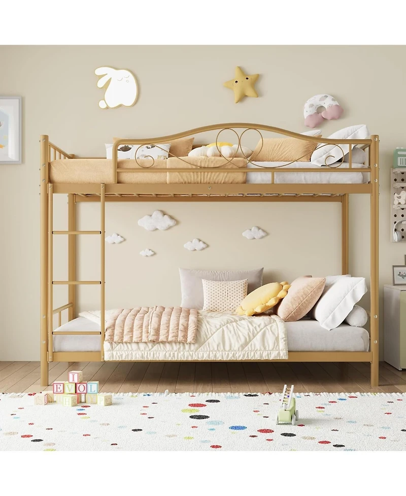 gaomon Twin Over Twin Bunk Bed with Ladder & Full Guardrails, Heavy-Duty Metal Frame, 400 lb Capacity, Space-Saving, Noise-Free, Gold