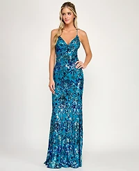 City Studios Juniors' Sequin V-Neck Gown