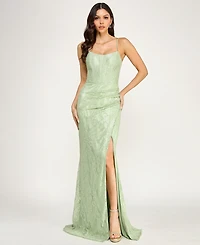 City Studios Juniors' Sequin Corset Strappy Scoop Neck Gown