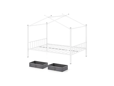 Slickblue Kids Full Metal House Bed with Roof Frame and Fabric Drawers - 56