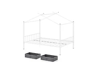 Slickblue Kids Full Metal House Bed with Roof Frame and Fabric Drawers - 56