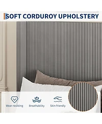 Gaomon King Bed Frame with 4 Storage Drawers, Corduroy Wingback Headboard, Solid Wood Slats, Quiet Platform, Grey