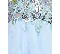 Say Yes Women's Beaded Corset Ruffle V-Neck Ball Gown