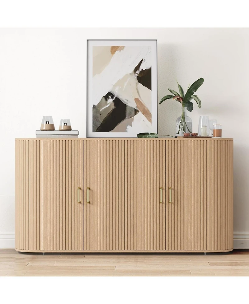 Gaomon 63" Buffet Sideboard Cabinet, Fluted Credenza with Adjustable Shelves, Modern Storage Console Table