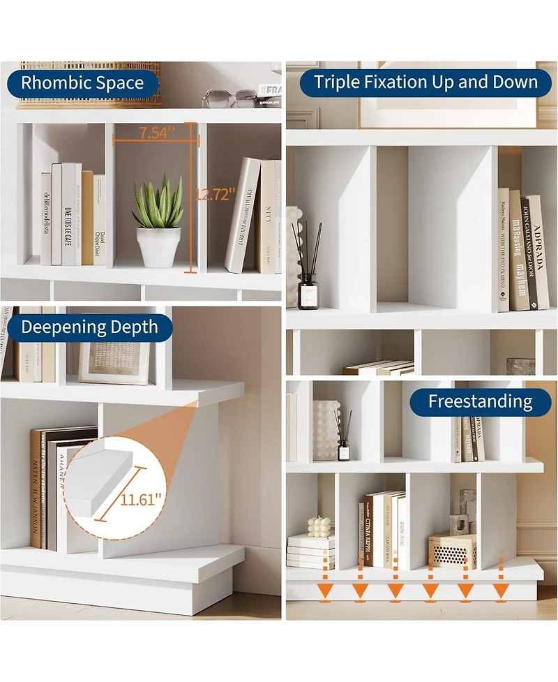 Gaomon 8 Cube Bookcase, Low Open Wood Storage Shelf with Removable Back Panels, Freestanding Bookshelf