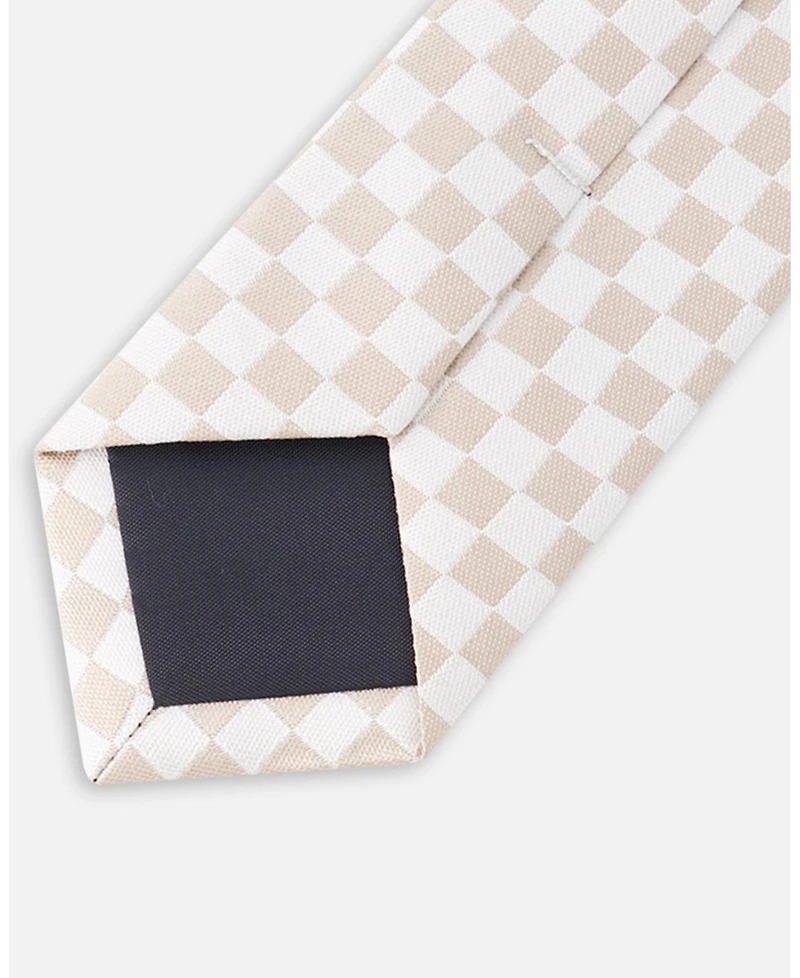 Deux par Deux Boys Neck Tie White and Sand Check -Child
