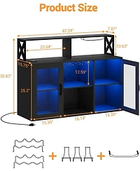 Gaomon Wine Bar Cabinet with Led Lights & Power Outlets, Farmhouse Liquor Rack Glass Holder