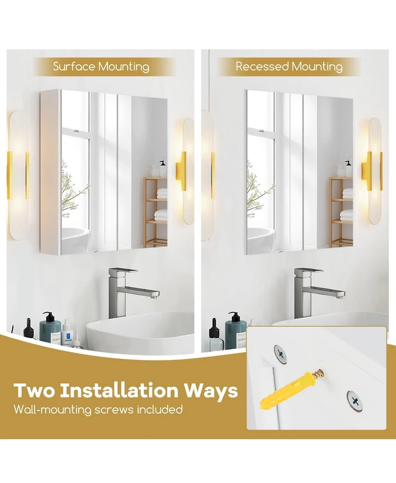 Volenca Double-Door Wall-Mount Bathroom Cabinet with Mirror and Adjustable Shelf