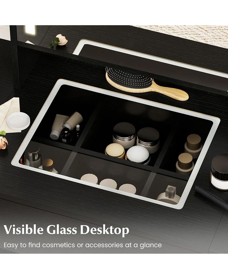 Volenca Space-Saving Vanity Desk with Lighted Mirror and Lights, Bedroom Makeup Table