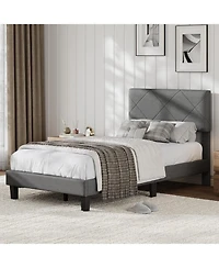 gaomon Size Bed Frame with Upholstered Headboard, Size Platform Bed Frame with Wooden Slat Support