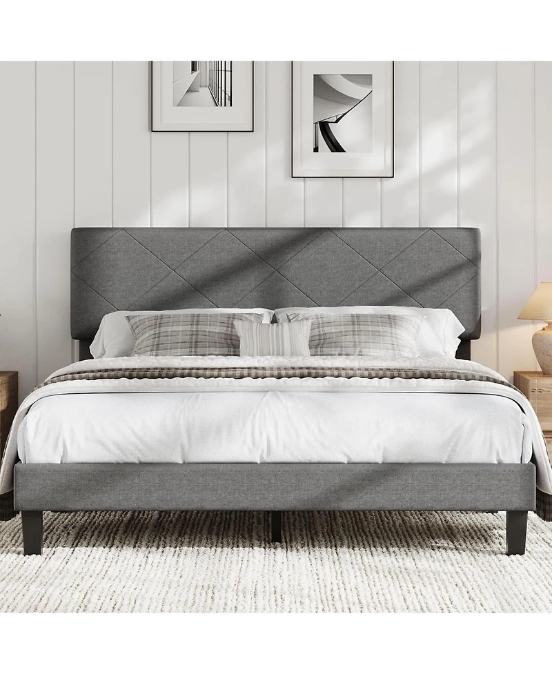 gaomon Size Bed Frame with Upholstered Headboard, Size Platform Bed Frame with Wooden Slat Support