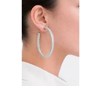 Rivka Friedman Rhodium Rectangle Cubic Zirconia Statement Hoop Earrings