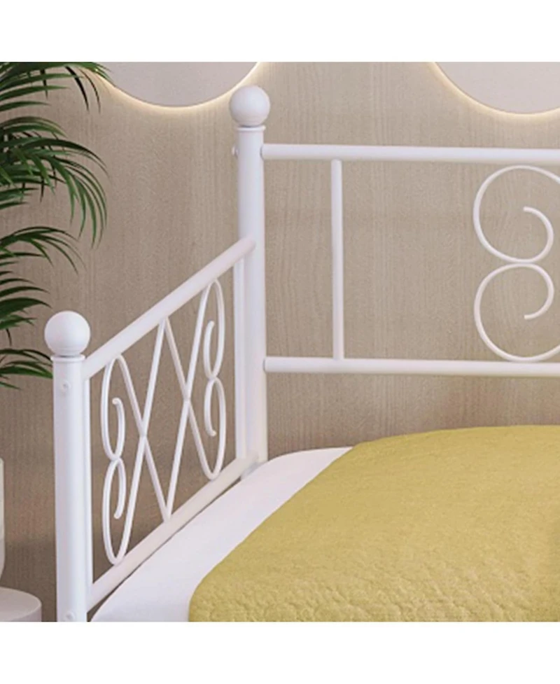 gaomon Twin Daybed with Trundle, Heavy-Duty Metal Slats, Upholstered Headboard, Space-Saving, White