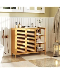 Volenca 2-Door Bamboo Bathroom Storage Cabinet Organizer with Shelves, Freestanding