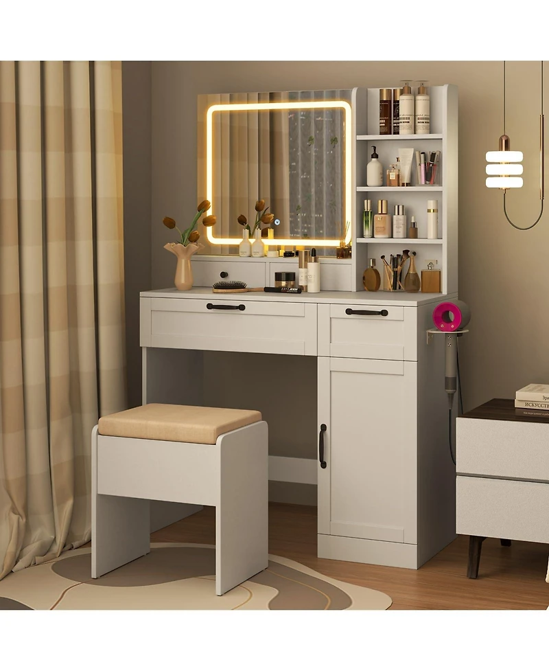 Volenca Vanity Set with Lighted Mirror, 3 Lighting Modes, and Adjustable Brightness