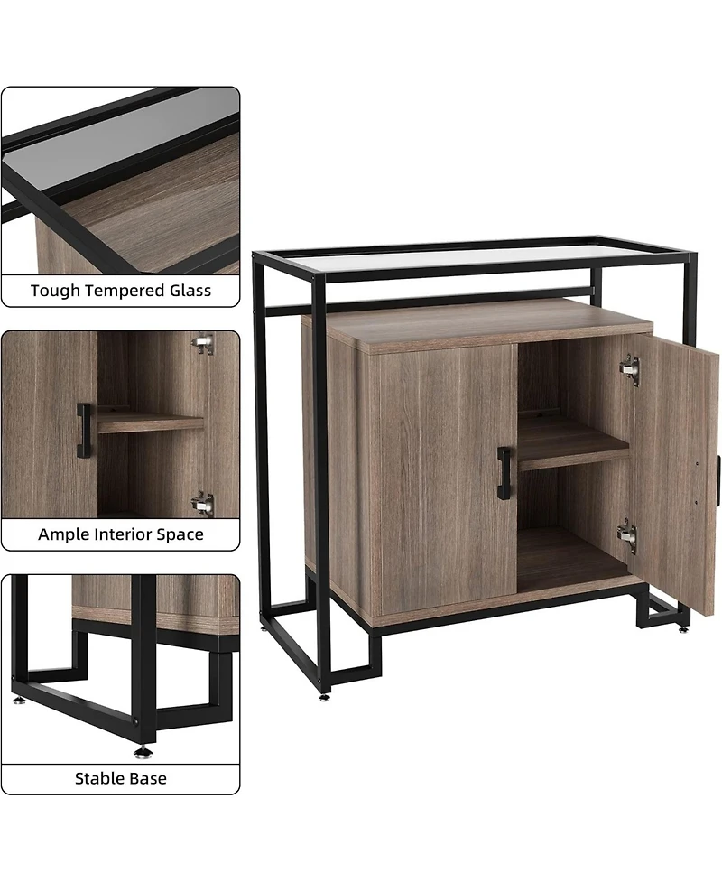 Gaomon Rattan Nightstand with Tempered Glass Top, 2-Door Open Storage Cabinet with Steel Frame for Bedroom