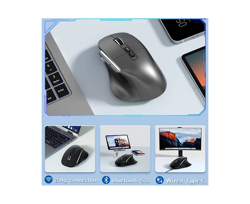 Risokeys Vertical Wireless Mouse 3-Mode: Silent Bluetooth,Minimalist Design,Easy to Use For Laptop/Pc,Office/Gaming | Ideal for Professionals & Gamers