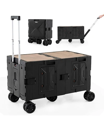 Mecale Large Foldable Utility Cart with 2-Tier Storage Crates and Telescoping Handle