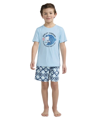 Hurley Boys 4-7 Crochet Skull Swim T-Shirt and Shorts, 2-Piece Set